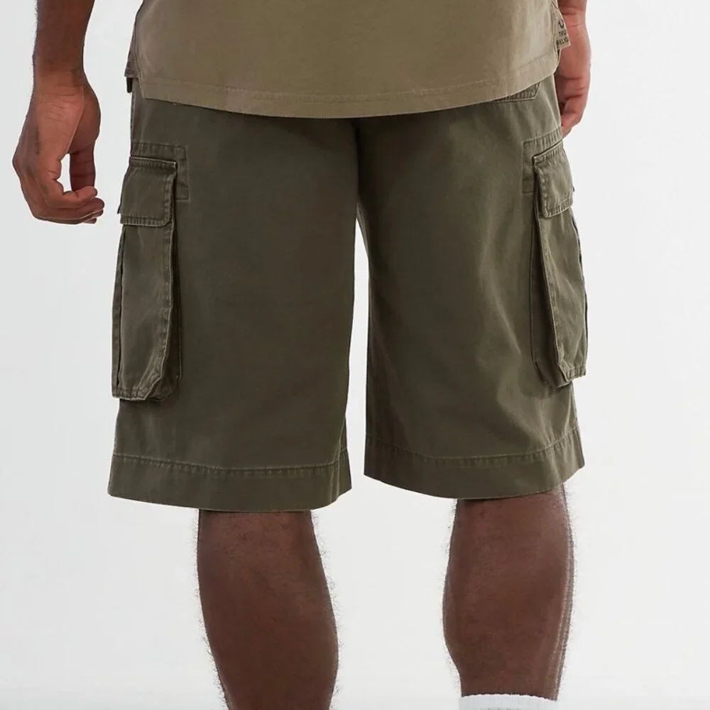 True Religion Military Green Cotton Cargo Shorts